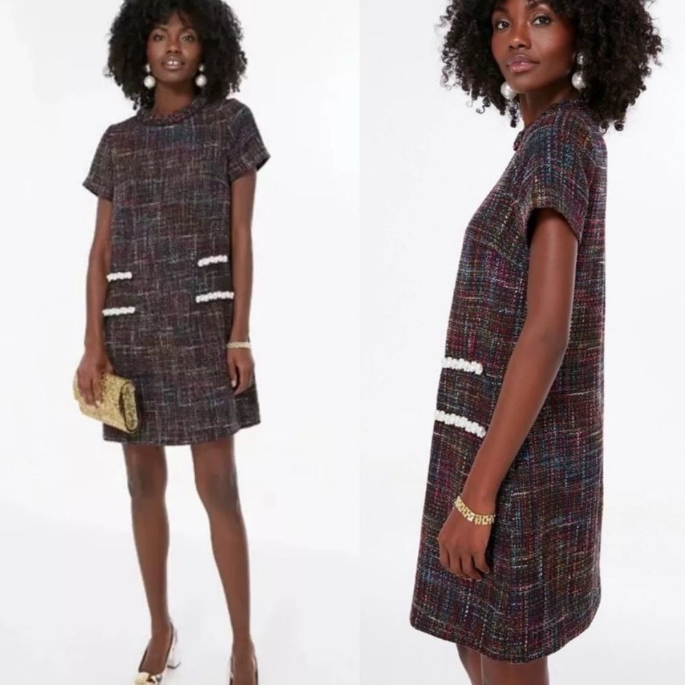 Tuckernuck Multicolored Tweed Mini Dress with Pearl Trim